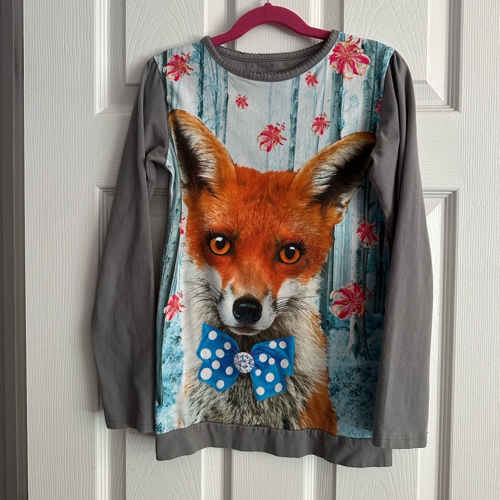 De Kunstboer EU size 146 152 US size 10 12 Fox Face Bow Tie Long Sleeve top CUTE